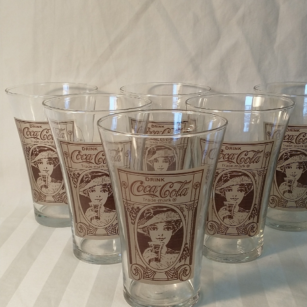 Set of 6 Coca Cola 16oz Archives Flair Glasses vintage